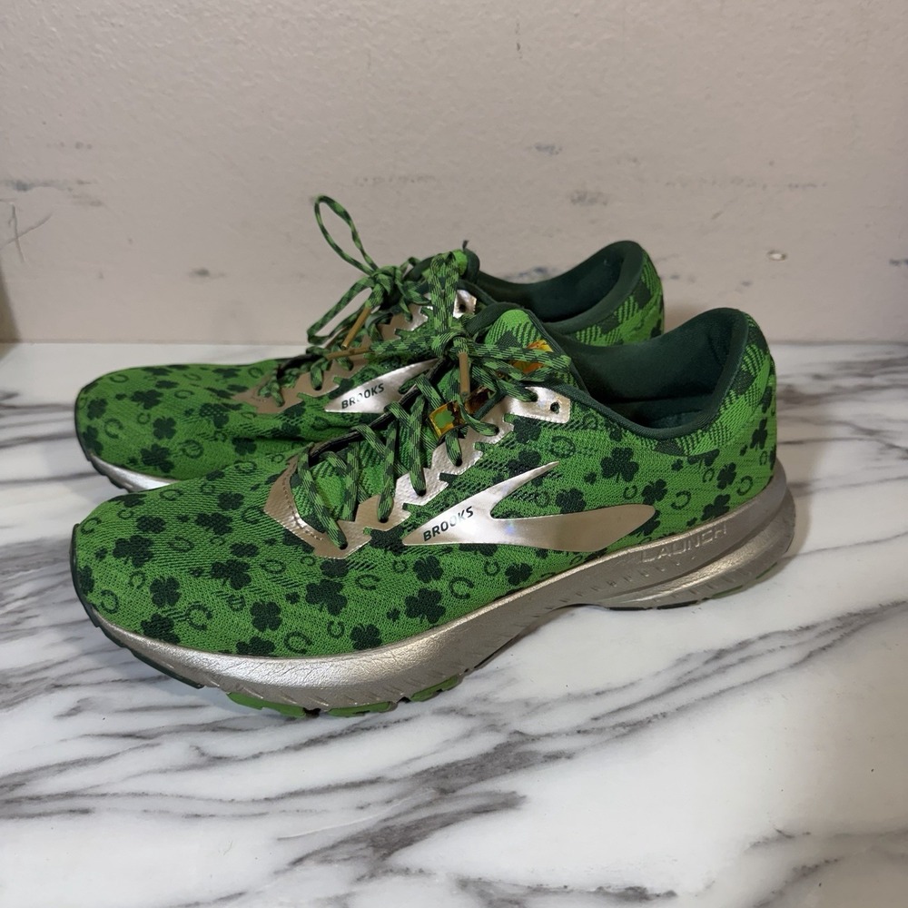 Brooks Launch 6 "Run Lucky" Green / Gold Shamrock Shoes, Women's Size 9 Sneakers - Picture 1 of 14